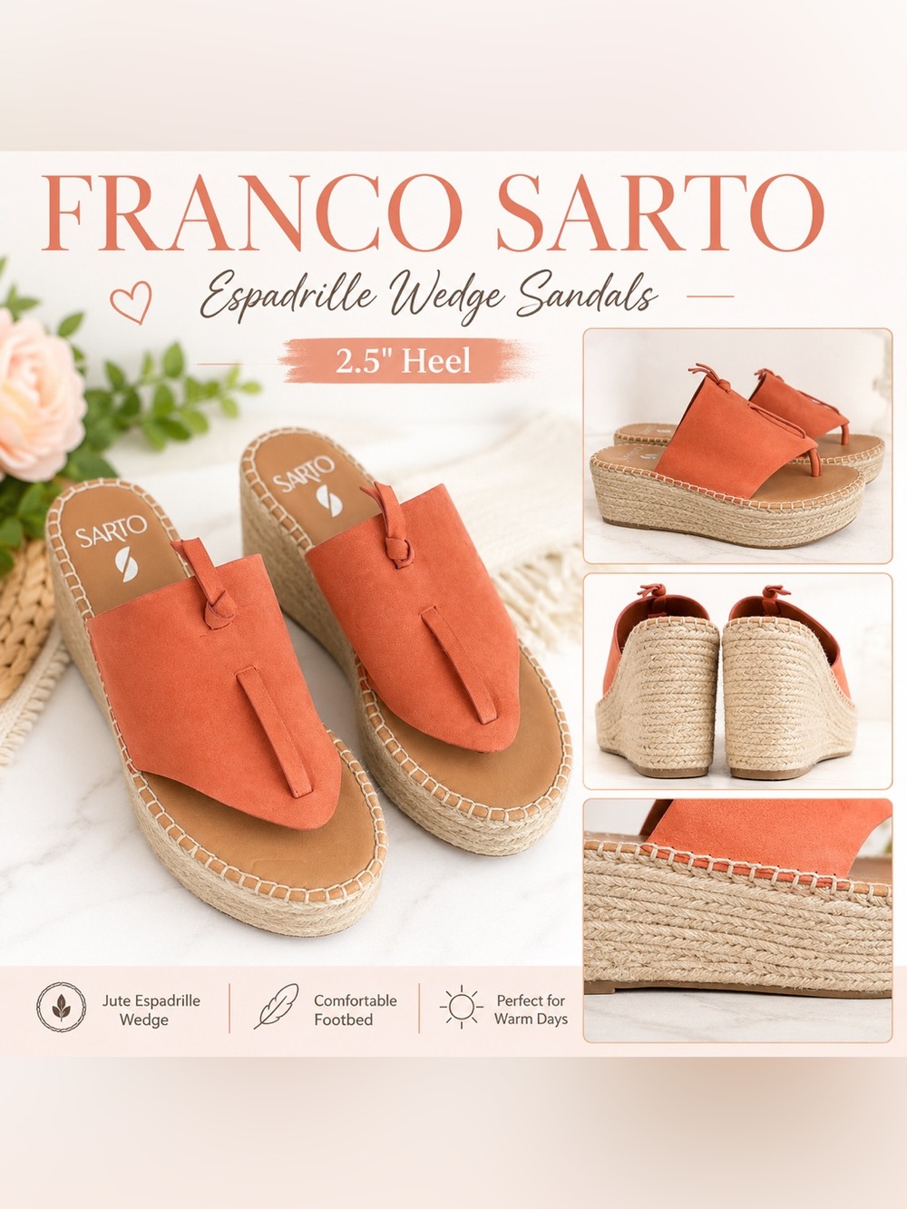Franco Sarto Coral Espadrille Wedge Sandals Size 8.5